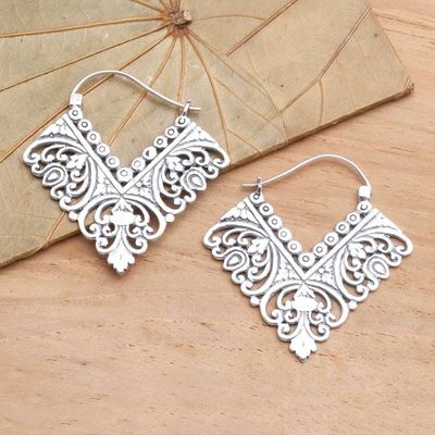 Primary image for Ornate Balinese Sterling Silver Squared Hoop Earrings Rhapsody in V