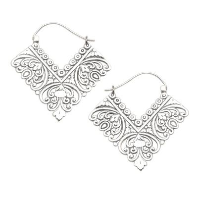 Alternate image for Ornate Balinese Sterling Silver Squared Hoop Earrings Rhapsody in V