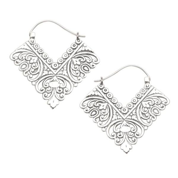 Alternate image for Ornate Balinese Sterling Silver Squared Hoop Earrings Rhapsody in V