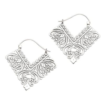 Alternate image for Ornate Balinese Sterling Silver Squared Hoop Earrings Rhapsody in V