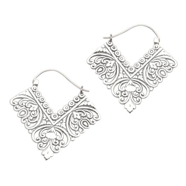 Alternate image for Ornate Balinese Sterling Silver Squared Hoop Earrings Rhapsody in V