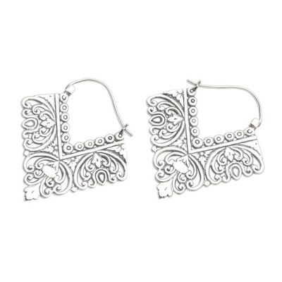 Alternate image for Ornate Balinese Sterling Silver Squared Hoop Earrings Rhapsody in V
