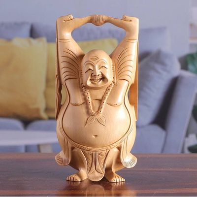 Alternate image for Indian Religious Wood Sculpture Laughing Buddha
