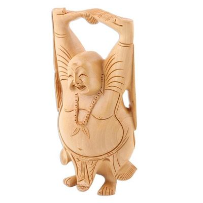 Alternate image for Indian Religious Wood Sculpture Laughing Buddha