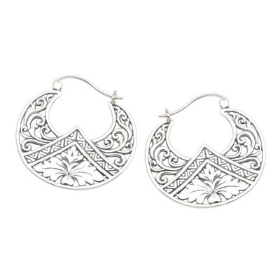 Alternate image for Sterling Silver Floral Theme Hoop Earrings  from Bali Flame Flower