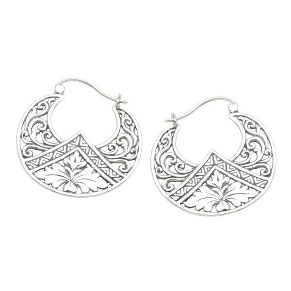 Alternate image for Sterling Silver Floral Theme Hoop Earrings from Bali Flame Flower