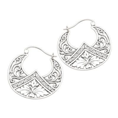 Alternate image for Sterling Silver Floral Theme Hoop Earrings  from Bali Flame Flower