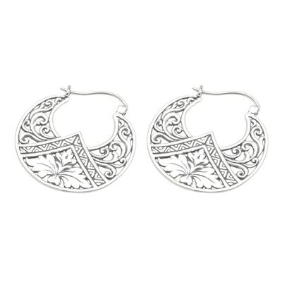 Alternate image for Sterling Silver Floral Theme Hoop Earrings  from Bali Flame Flower