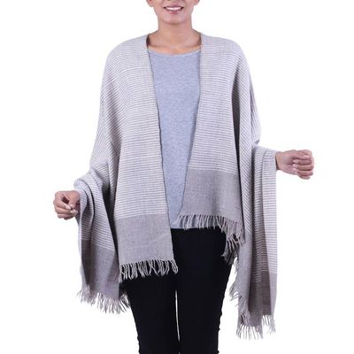 Primary image for India Wool Blend Taupe and Ivory Pin Stripe Knitted Shawl Discreet Taupe Stripes