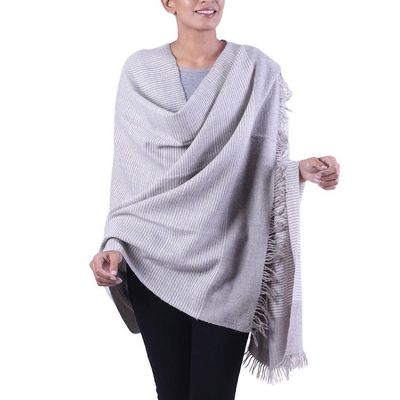 Alternate image for India Wool Blend Taupe and Ivory Pin Stripe Knitted Shawl Discreet Taupe Stripes