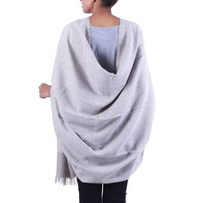 Alternate image for India Wool Blend Taupe and Ivory Pin Stripe Knitted Shawl Discreet Taupe Stripes