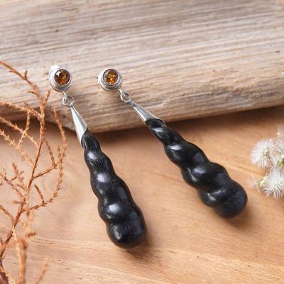 Primary image for Arang Wood and Citrine Dangle Earrings Hand-crafted in Bali Midnight Cocoon