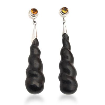 Alternate image for Arang Wood and Citrine Dangle Earrings Hand-crafted in Bali Midnight Cocoon