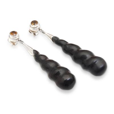 Alternate image for Arang Wood and Citrine Dangle Earrings Hand-crafted in Bali Midnight Cocoon