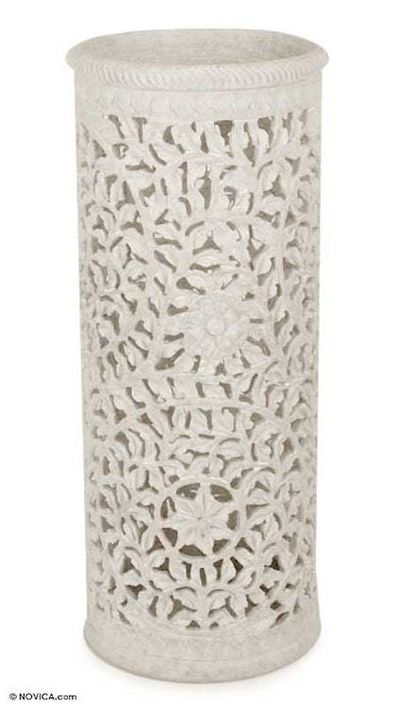 Alternate image for Handmade Jali Natural Soapstone Vase Moonlight Jasmine