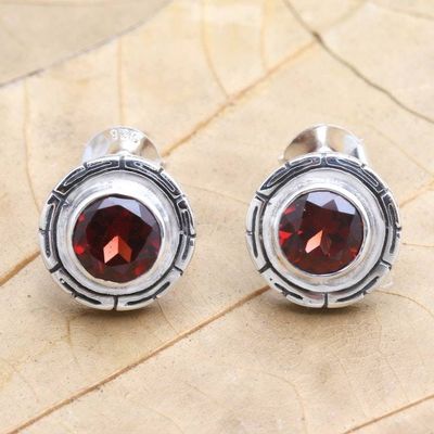 Primary image for Garnet and Sterling Silver Button Earrings Red Rising