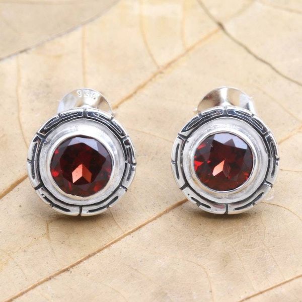 Alternate image for Garnet and Sterling Silver Button Earrings Red Rising