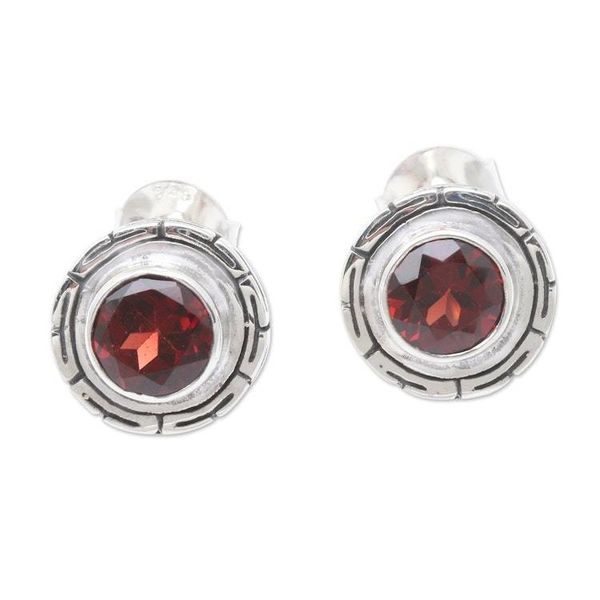 Alternate image for Garnet and Sterling Silver Button Earrings Red Rising