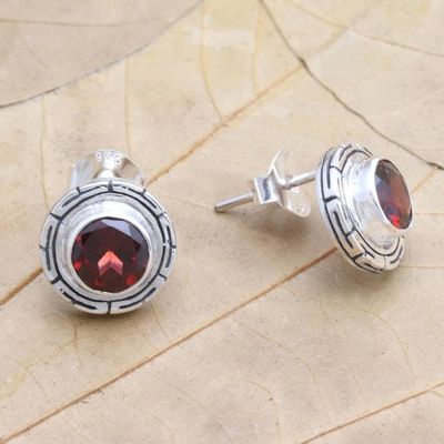 Alternate image for Garnet and Sterling Silver Button Earrings Red Rising
