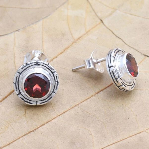 Alternate image for Garnet and Sterling Silver Button Earrings Red Rising