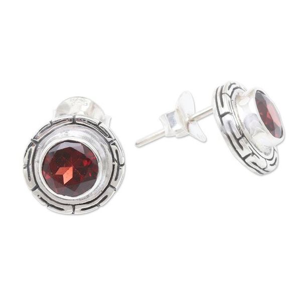 Alternate image for Garnet and Sterling Silver Button Earrings Red Rising