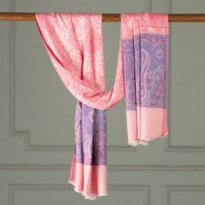 Alternate image for Classic Pink and Magenta Modal Shawl with Paisley Details Primaveral Spirit
