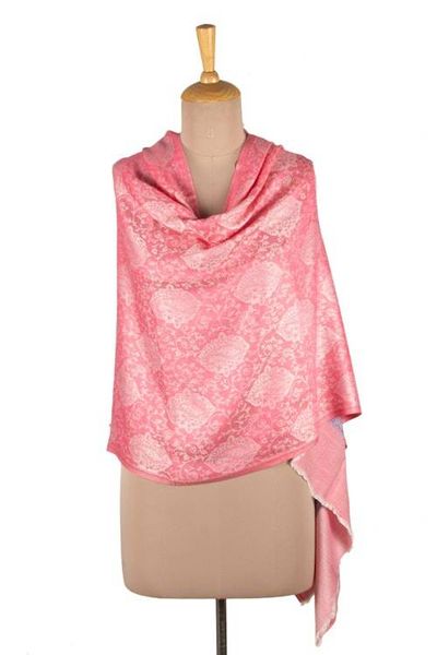 Alternate image for Classic Pink and Magenta Modal Shawl with Paisley Details Primaveral Spirit