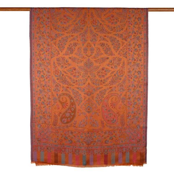 Alternate image for Paisley-Patterned Orange Hue 100 Modal Shawl with Fringes Blooming Epoch