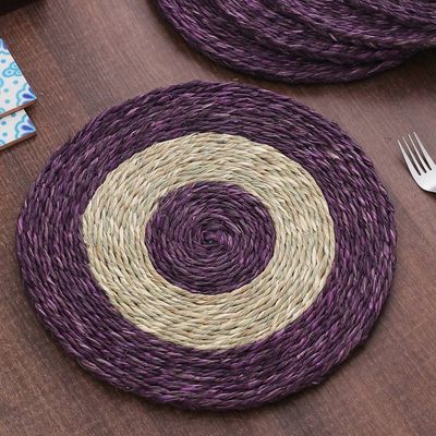 Alternate image for Set of Six Handwoven Round Purple Natural Fiber Placemats Wine Aura
