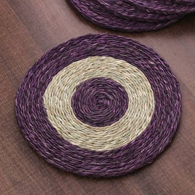 Alternate image for Set of Six Handwoven Round Purple Natural Fiber Placemats Wine Aura