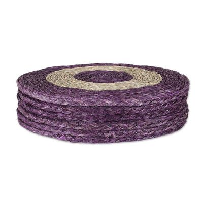 Alternate image for Set of Six Handwoven Round Purple Natural Fiber Placemats Wine Aura