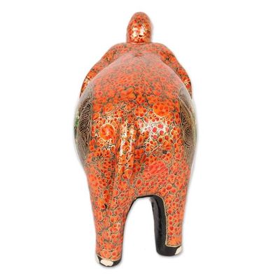 Alternate image for Orange Floral Papier Mache Elephant Sculpture from India Cute Baby Elephant in Orange