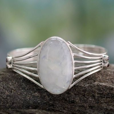 Alternate image for Modern Rainbow Moonstone Sterling Silver Cuff Bracelet Rainbow Mist