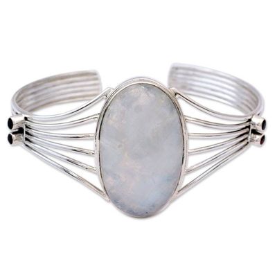 Alternate image for Modern Rainbow Moonstone Sterling Silver Cuff Bracelet Rainbow Mist