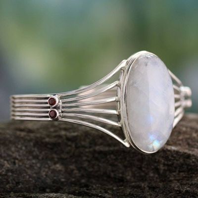 Alternate image for Modern Rainbow Moonstone Sterling Silver Cuff Bracelet Rainbow Mist
