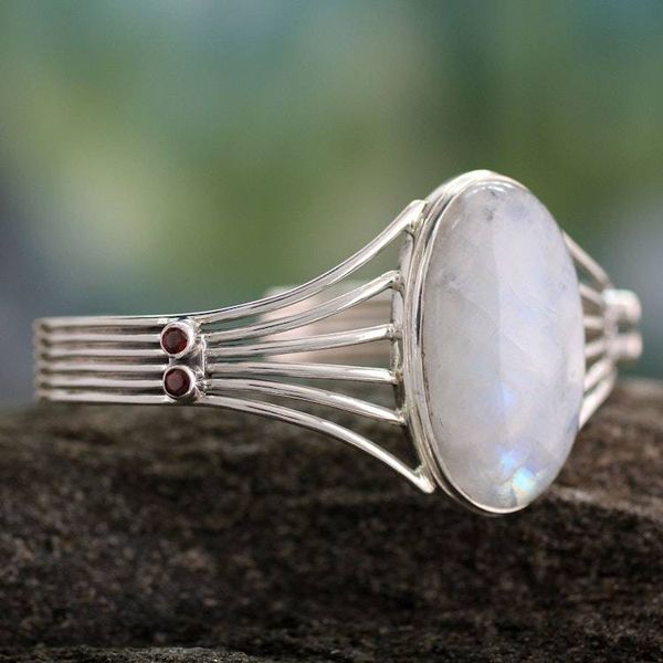 Alternate image for Modern Rainbow Moonstone Sterling Silver Cuff Bracelet Rainbow Mist