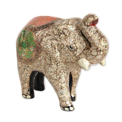 Alternate image for Grey Floral Papier Mache Elephant Sculpture from India Adorable Baby Elephant