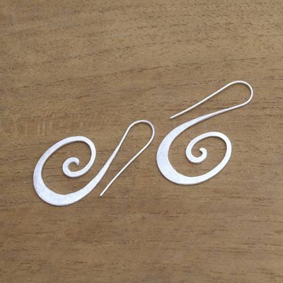 Alternate image for Brushed-Satin Sterling Silver Drop Earrings from Bali Goddess Song