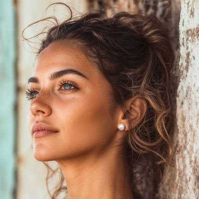 Alternate image for Birthstone Natural White Cultured Pearl Button Earrings Moonlit Bali