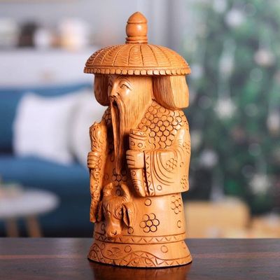 Alternate image for Hand-Carved Kadam Wood Master of Longevity Sculpture Longevity and Health