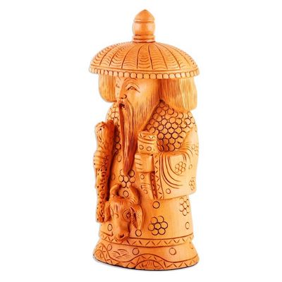 Alternate image for Hand-Carved Kadam Wood Master of Longevity Sculpture Longevity and Health