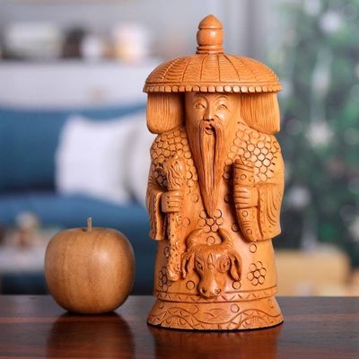 Alternate image for Hand-Carved Kadam Wood Master of Longevity Sculpture Longevity and Health