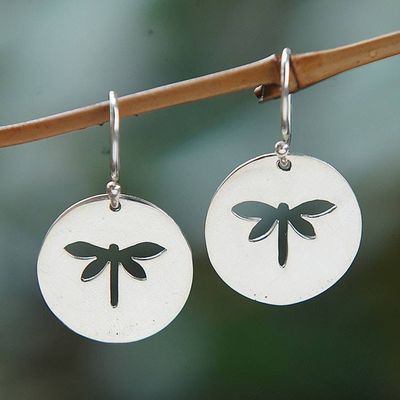 Primary image for Polished Dragonfly-Themed Sterling Silver Dangle Earrings Dragonfly Shadows