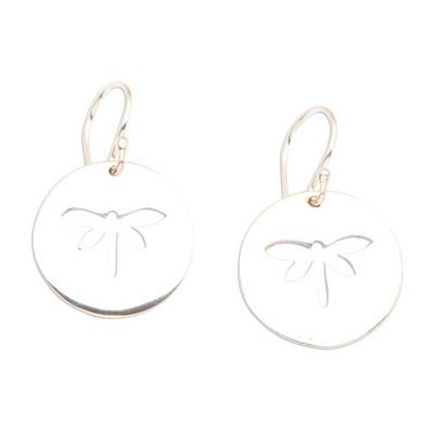Alternate image for Polished Dragonfly-Themed Sterling Silver Dangle Earrings Dragonfly Shadows