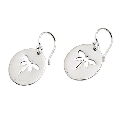 Alternate image for Polished Dragonfly-Themed Sterling Silver Dangle Earrings Dragonfly Shadows