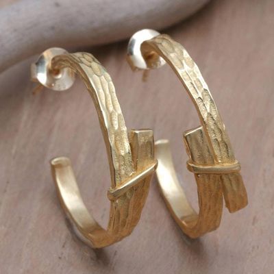 Primary image for 18k Gold-Plated Modern Half-Hoop Earrings Crafted in Bali Connecting Branches