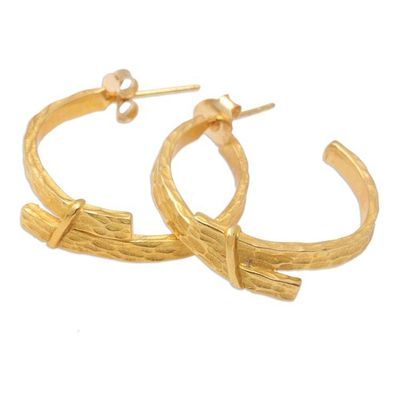 Alternate image for 18k Gold-Plated Modern Half-Hoop Earrings Crafted in Bali Connecting Branches