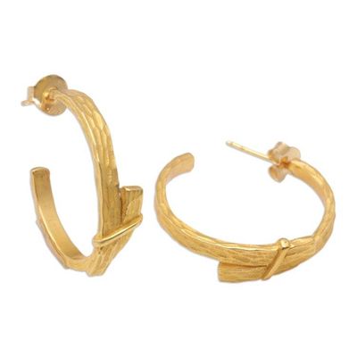 Alternate image for 18k Gold-Plated Modern Half-Hoop Earrings Crafted in Bali Connecting Branches