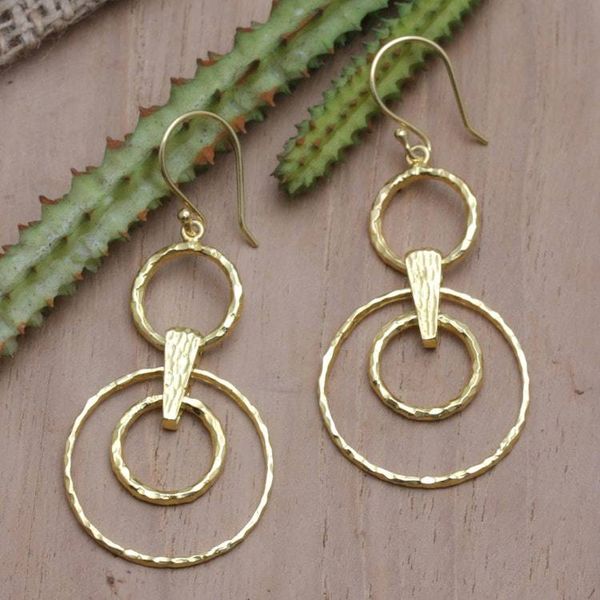 Alternate image for 18k Gold-Plated Dangle Earrings with Circles from Bali Layered Circles