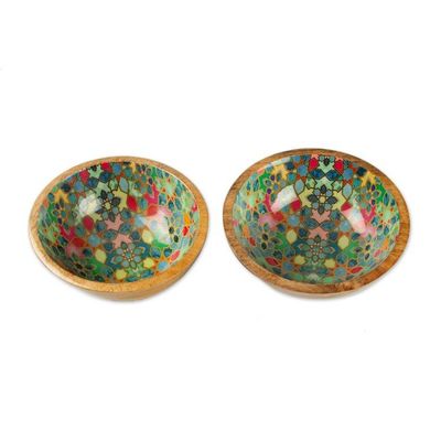 Alternate image for 4 Piece Floral Mosaic Wood Salad Bowl Set with Spoons Galaxy of Blossoms